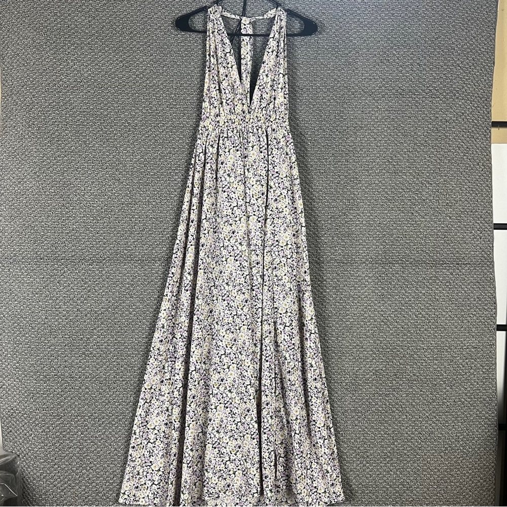 Lulu's White and Purple Sleeveless Halter Maxi Dress